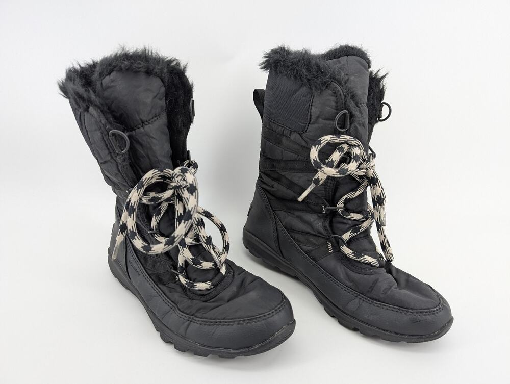 Sorel Snow Boots Women Size 6.5 Black Faux Fur Lace Up Waterproof Winter Outdoor